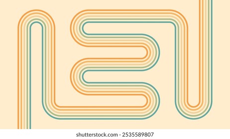 Abstract background of rainbow groovy Wavy Lines design in 1970s Hippie Retro style. Vector pattern ready to use for cloth, textile, wrap and other.