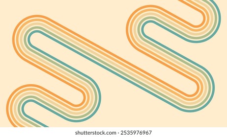 Abstract background of rainbow groovy Wavy Lines design in 1970s Hippie Retro style. Vector pattern ready to use for cloth, textile, wrap and other.