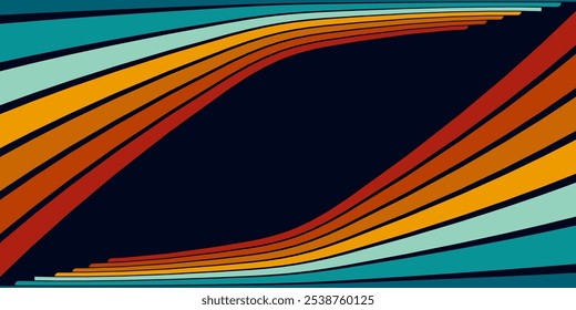 Abstract background of rainbow groovy Wavy Line design in 1970s Hippie Retro style. Vector pattern ready to use for cloth, textile, wrap and other.