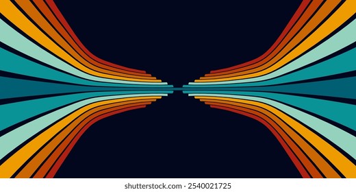 Abstract background of rainbow groovy Wavy Line design in 1970s Hippie Retro style. Vector pattern ready to use for cloth, textile, wrap and other.