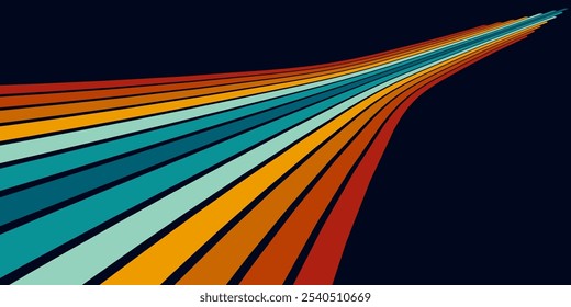 Abstract background of rainbow groovy Wavy Line design in 1970s Hippie Retro style. Vector pattern ready to use for cloth, textile, wrap and other.