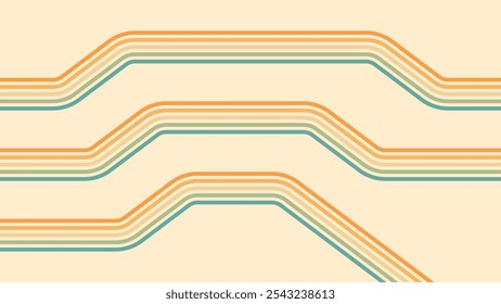 Abstract background of rainbow groovy Wavy Lines design in 1970s Hippie Retro style. Vector pattern ready to use for cloth, textile, wrap and other.