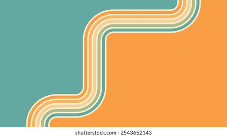 Abstract background of rainbow groovy Wavy Lines design in 1970s Hippie Retro style. Vector pattern ready to use for cloth, textile, wrap and other.