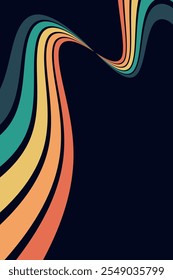 Abstract background of rainbow groovy Wavy Line design in 1970s Hippie Retro style. Vector pattern ready to use for cloth, textile, wrap and other.