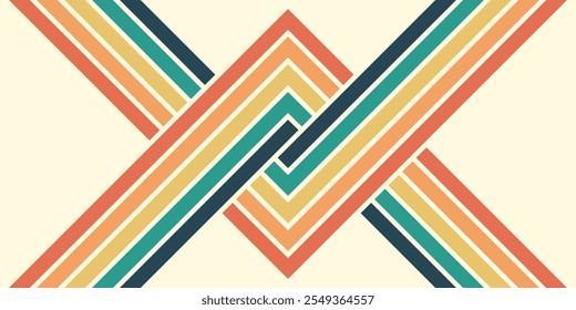 Abstract background of rainbow groovy Wavy Line design in 1970s Hippie Retro style. Vector pattern ready to use for cloth, textile, wrap and other.