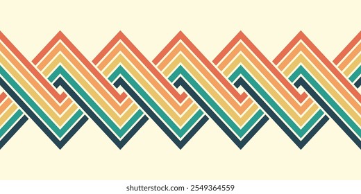 Abstract background of rainbow groovy Wavy Line design in 1970s Hippie Retro style. Vector pattern ready to use for cloth, textile, wrap and other.