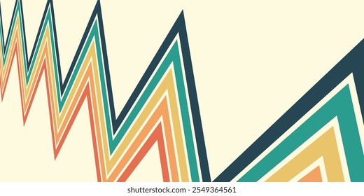 Abstract background of rainbow groovy Wavy Line design in 1970s Hippie Retro style. Vector pattern ready to use for cloth, textile, wrap and other.