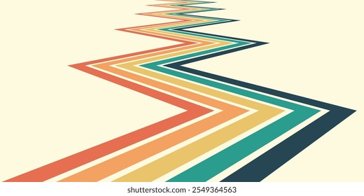 Abstract background of rainbow groovy Wavy Line design in 1970s Hippie Retro style. Vector pattern ready to use for cloth, textile, wrap and other.