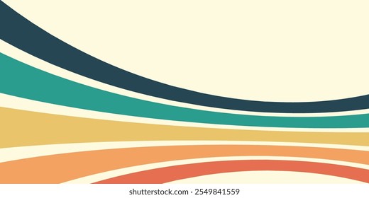 Abstract background of rainbow groovy Wavy Line design in 1970s Hippie Retro style. Vector pattern ready to use for cloth, textile, wrap and other.