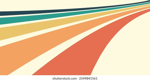 Abstract background of rainbow groovy Wavy Line design in 1970s Hippie Retro style. Vector pattern ready to use for cloth, textile, wrap and other.