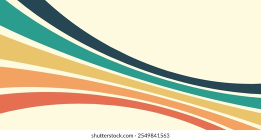 Abstract background of rainbow groovy Wavy Line design in 1970s Hippie Retro style. Vector pattern ready to use for cloth, textile, wrap and other.