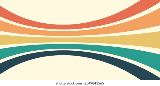 Abstract background of rainbow groovy Wavy Line design in 1970s Hippie Retro style. Vector pattern ready to use for cloth, textile, wrap and other.