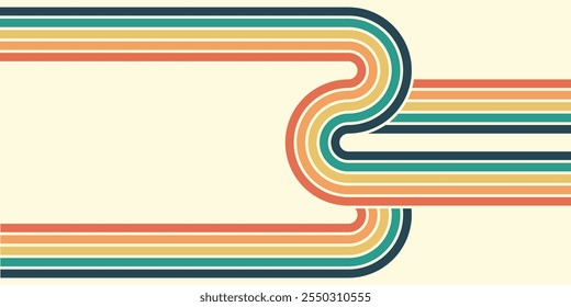 Abstract background of rainbow groovy Wavy Line design in 1970s Hippie Retro style. Vector pattern ready to use for cloth, textile, wrap and other.