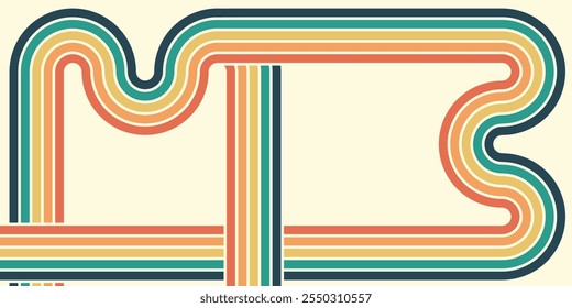 Abstract background of rainbow groovy Wavy Line design in 1970s Hippie Retro style. Vector pattern ready to use for cloth, textile, wrap and other.