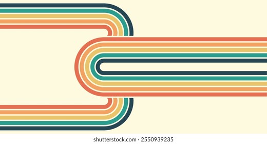 Abstract background of rainbow groovy Wavy Line design in 1970s Hippie Retro style. Vector pattern ready to use for cloth, textile, wrap and other.