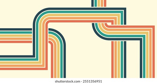 Fundo abstrato do arco-íris groovy Wavy Line design em 1970 estilo Hippie Retro. Padrão de vetor pronto para usar para tecido, tecido, envoltório e outros.