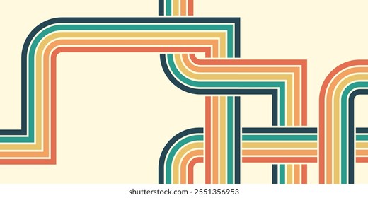 Fundo abstrato do arco-íris groovy Wavy Line design em 1970 estilo Hippie Retro. Padrão de vetor pronto para usar para tecido, tecido, envoltório e outros.