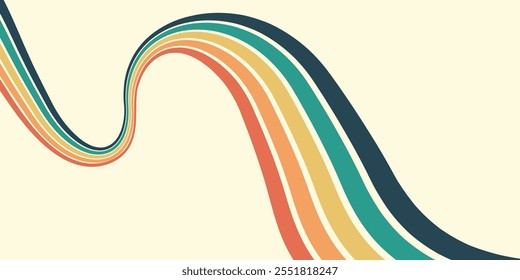 Fundo abstrato do arco-íris groovy Wavy Line design em 1970 estilo Hippie Retro. Padrão de vetor pronto para usar para tecido, tecido, envoltório e outros.