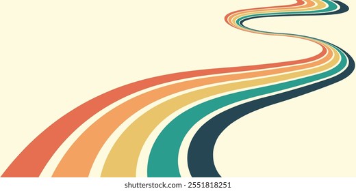 Fundo abstrato do arco-íris groovy Wavy Line design em 1970 estilo Hippie Retro. Padrão de vetor pronto para usar para tecido, tecido, envoltório e outros.