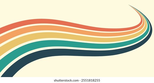 Fundo abstrato do arco-íris groovy Wavy Line design em 1970 estilo Hippie Retro. Padrão de vetor pronto para usar para tecido, tecido, envoltório e outros.