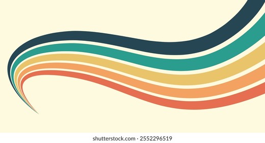 Fundo abstrato do arco-íris groovy Wavy Line design em 1970 estilo Hippie Retro. Padrão de vetor pronto para usar para tecido, tecido, envoltório e outros.