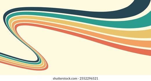 Fundo abstrato do arco-íris groovy Wavy Line design em 1970 estilo Hippie Retro. Padrão de vetor pronto para usar para tecido, tecido, envoltório e outros.