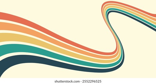 Fundo abstrato do arco-íris groovy Wavy Line design em 1970 estilo Hippie Retro. Padrão de vetor pronto para usar para tecido, tecido, envoltório e outros.