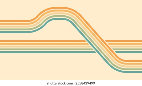 Abstract background of rainbow groovy Wavy Lines design in 1970s Hippie Retro style. Vector pattern ready to use for cloth, textile, wrap and other.