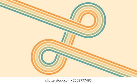 Abstract background of rainbow groovy Wavy Lines design in 1970s Hippie Retro style. Vector pattern ready to use for cloth, textile, wrap and other.