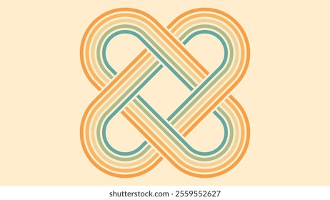 Abstract background of rainbow groovy Wavy Lines design in 1970s Hippie Retro style. Vector pattern ready to use for cloth, textile, wrap and other.