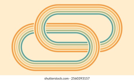 Abstract background of rainbow groovy Wavy Lines design in 1970s Hippie Retro style. Vector pattern ready to use for cloth, textile, wrap and other.