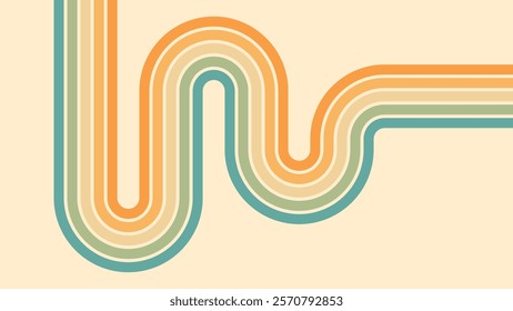 Abstract background of rainbow groovy Wavy Lines design in 1970s Hippie Retro style. Vector pattern ready to use for cloth, textile, wrap and other.