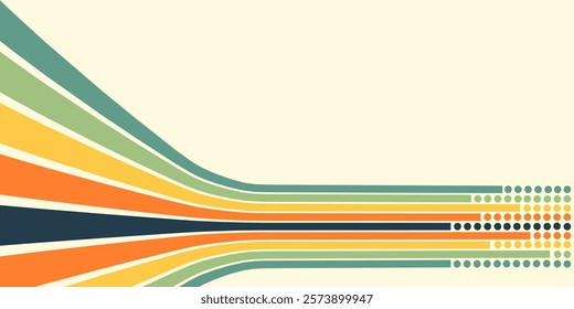 Abstract background of rainbow groovy Wavy Line design in 1970s Hippie Retro style. Vector pattern ready to use for cloth, textile, wrap and other.