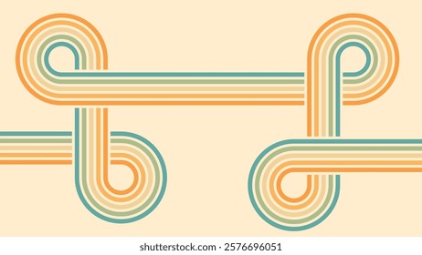 Abstract background of rainbow groovy Wavy Lines design in 1970s Hippie Retro style. Vector pattern ready to use for cloth, textile, wrap and other.