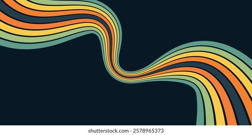 Abstract background of rainbow groovy Wavy Line design in 1970s Hippie Retro style. eps 10