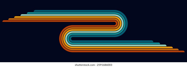 Abstract background of rainbow groovy Wavy Line design in 1970s Hippie Retro style. Vector pattern ready to use for cloth, textile, wrap and other.