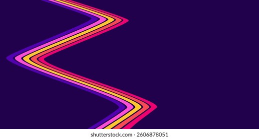 Abstract background of rainbow groovy Wavy Line design in 1970s Hippie Retro style. Vector pattern ready to use for cloth, textile, wrap and other. modern