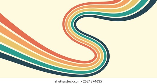 Fundo abstrato do arco-íris groovy Wavy Line design em 1970 estilo Hippie Retro. Padrão de vetor pronto para usar para tecido, tecido, envoltório e outros.