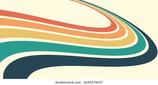 Fundo abstrato do arco-íris groovy Wavy Line design em 1970 estilo Hippie Retro. Padrão de vetor pronto para usar para tecido, tecido, envoltório e outros.