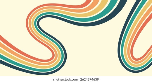 Fundo abstrato do arco-íris groovy Wavy Line design em 1970 estilo Hippie Retro. Padrão de vetor pronto para usar para tecido, tecido, envoltório e outros.