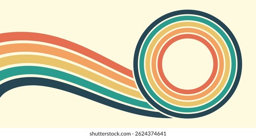 Fundo abstrato do arco-íris groovy Wavy Line design em 1970 estilo Hippie Retro. Padrão de vetor pronto para usar para tecido, tecido, envoltório e outros.