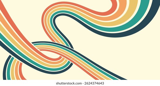Fundo abstrato do arco-íris groovy Wavy Line design em 1970 estilo Hippie Retro. Padrão de vetor pronto para usar para tecido, tecido, envoltório e outros.