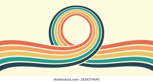 Fundo abstrato do arco-íris groovy Wavy Line design em 1970 estilo Hippie Retro. Padrão de vetor pronto para usar para tecido, tecido, envoltório e outros.