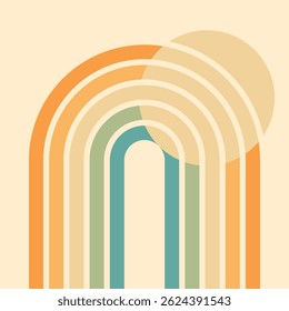 Fundo abstrato do arco-íris groovy Wavy Lines design em 1970 estilo Hippie Retro. Padrão de vetor pronto para usar para tecido, tecido, envoltório e outros.