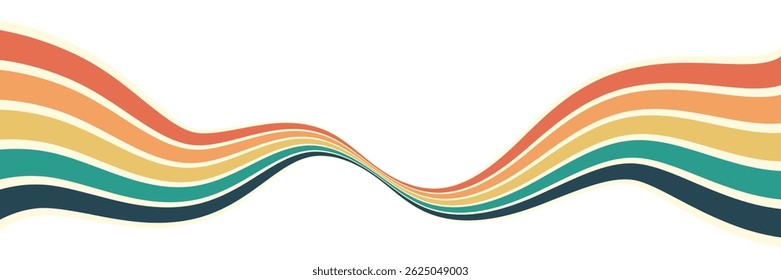 Fundo abstrato do arco-íris groovy Wavy Line design em 1970 estilo Hippie Retro. Padrão de vetor pronto para usar para tecido, tecido, envoltório e outros.