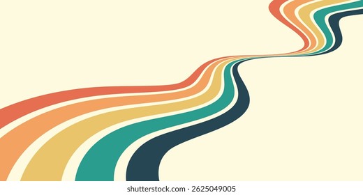 Fundo abstrato do arco-íris groovy Wavy Line design em 1970 estilo Hippie Retro. Padrão de vetor pronto para usar para tecido, tecido, envoltório e outros.