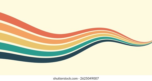 Fundo abstrato do arco-íris groovy Wavy Line design em 1970 estilo Hippie Retro. Padrão de vetor pronto para usar para tecido, tecido, envoltório e outros.