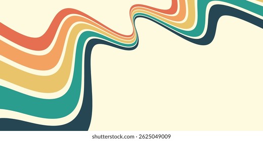 Fundo abstrato do arco-íris groovy Wavy Line design em 1970 estilo Hippie Retro. Padrão de vetor pronto para usar para tecido, tecido, envoltório e outros.