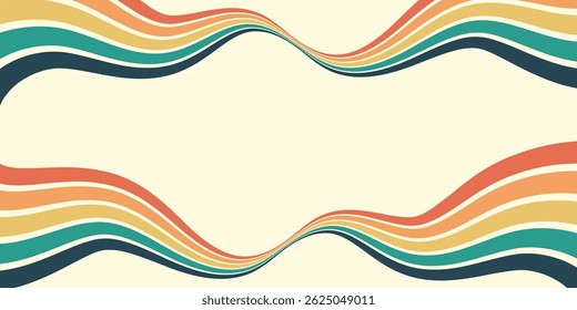 Fundo abstrato do arco-íris groovy Wavy Line design em 1970 estilo Hippie Retro. Padrão de vetor pronto para usar para tecido, tecido, envoltório e outros.