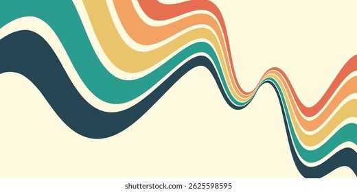 Fundo abstrato do arco-íris groovy Wavy Line design em 1970 estilo Hippie Retro. Padrão de vetor pronto para usar para tecido, tecido, envoltório e outros.